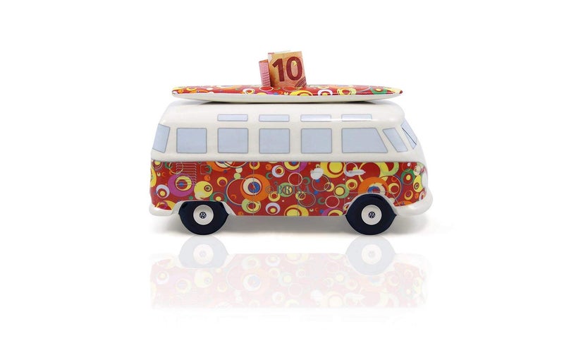 BRISA VW Collection - Volkswagen Savings Bank Piggy Bank Money Coin Box with Surfboard in T1 Bus Samba Design (Classic Bus/Red) - Image 3